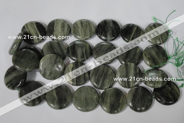 CGH24 15.5 inches 30mm flat round green hair stone beads