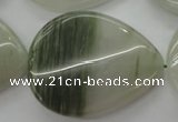 CGH36 15.5 inches 30*40mm twisted flat teardrop green hair stone beads