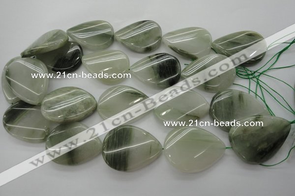 CGH36 15.5 inches 30*40mm twisted flat teardrop green hair stone beads