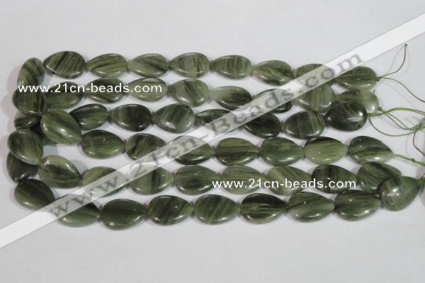 CGH53 15.5 inches 12*16mm flat teardrop green hair stone beads