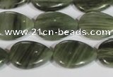 CGH54 15.5 inches 13*18mm flat teardrop green hair stone beads