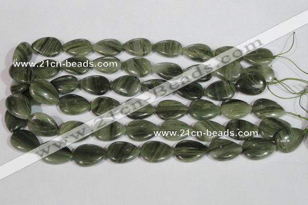 CGH55 15.5 inches 15*20mm flat teardrop green hair stone beads