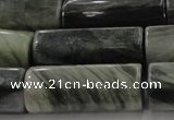 CGH61 15.5 inches 12*30mm faceted tube green hair stone beads