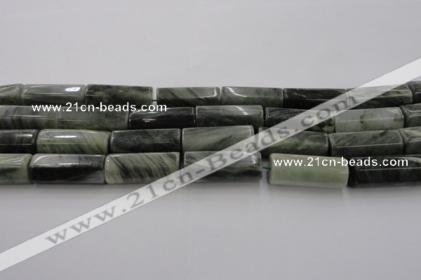 CGH61 15.5 inches 12*30mm faceted tube green hair stone beads