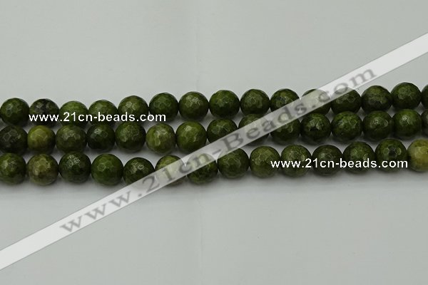 CGJ464 15.5 inches 12mm faceted round green jasper beads wholesale