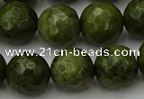 CGJ465 15.5 inches 14mm faceted round green jasper beads wholesale