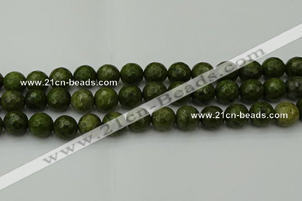 CGJ465 15.5 inches 14mm faceted round green jasper beads wholesale