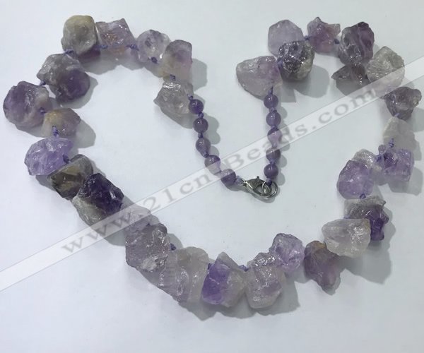 CGN156 18.5 inches 12*16mm - 13*18mm nuggets light amethyst necklaces