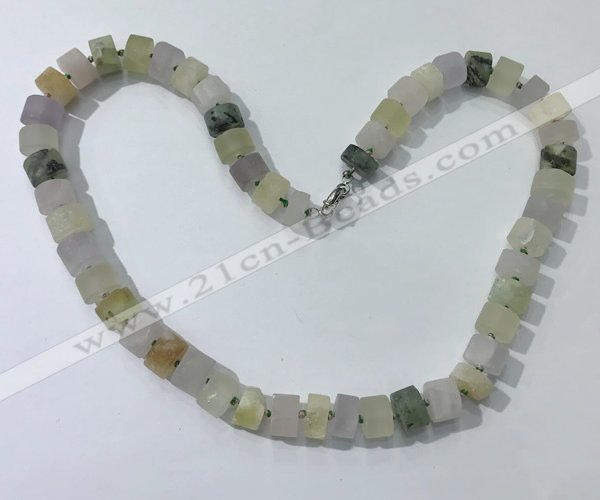 CGN176 20 inches 7*12mm - 9*12mm tyre matte mixed quartz necklaces