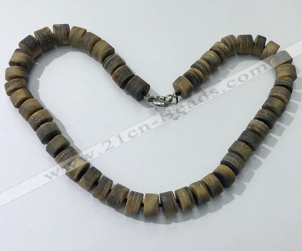 CGN179 20 inches 7*12mm - 9*12mm tyre matte yellow tiger eye necklaces