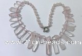 CGN186 23 inches 8*20mm - 11*60mm rose quartz stick necklaces