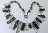 CGN190 8*20mm - 11*60mm white crystal & smoky quartz stick necklaces