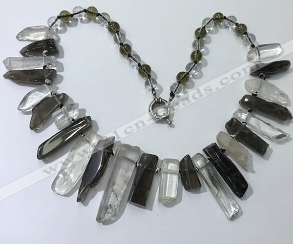 CGN190 8*20mm - 11*60mm white crystal & smoky quartz stick necklaces