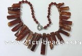 CGN191 23 inches 8*20mm - 11*60mm red agate stick necklaces