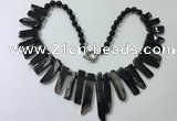 CGN192 23 inches 8*20mm - 11*60mm black agate stick necklaces