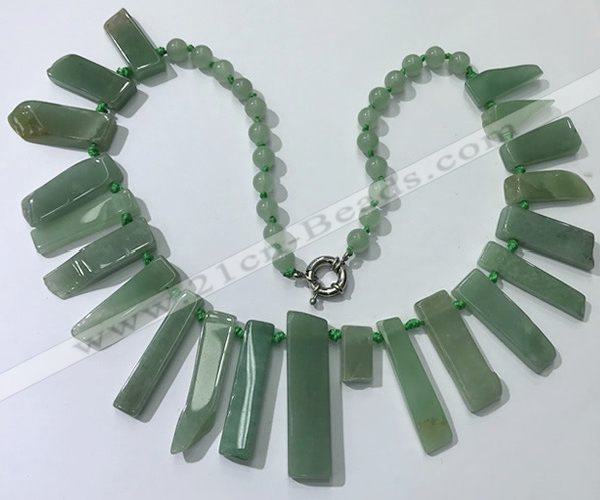 CGN194 23 inches 8*20mm - 11*60mm green aventurine stick necklaces