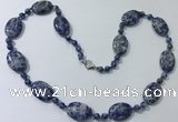 CGN208 22 inches 6mm round & 18*25mm oval blue spot stone necklaces