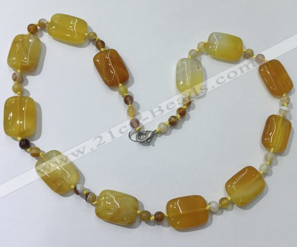 CGN232 22 inches 6mm round & 18*25mm rectangle agate necklaces