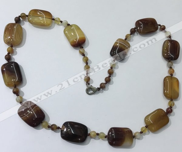 CGN233 22 inches 6mm round & 18*25mm rectangle agate necklaces