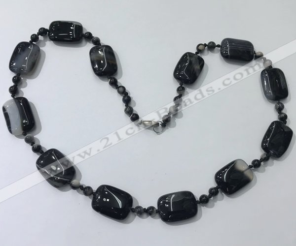 CGN240 22 inches 6mm round & 18*25mm rectangle agate necklaces