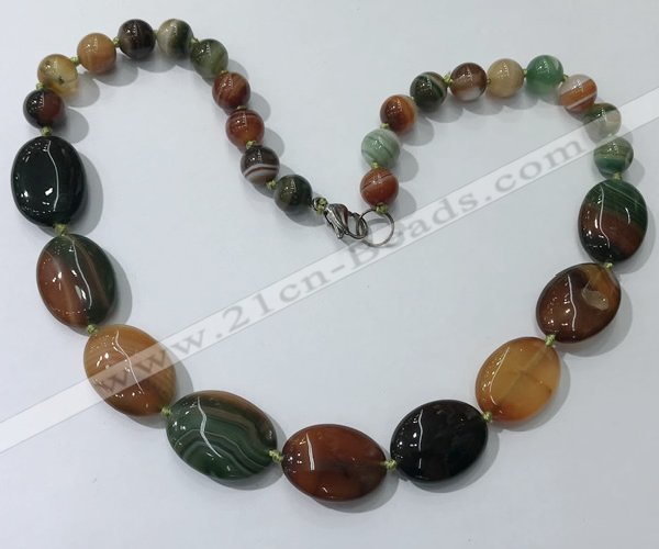 CGN256 20.5 inches 8mm round & 18*25mm oval agate necklaces