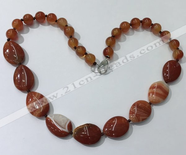 CGN260 20.5 inches 8mm round & 18*25mm flat teardrop agate necklaces