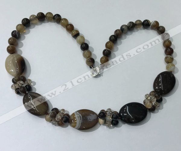 CGN271 18.5 inches 8mm round & 18*25mm oval agate beaded necklaces