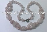 CGN290 24.5 inches chinese crystal & rose quartz beaded necklaces