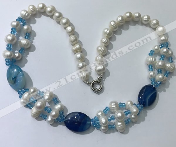 CGN297 24.5 inches freshwater pearl & agate beaded necklaces