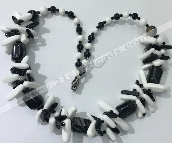 CGN317 chinese crystal, white porcelain & black agate beaded necklaces
