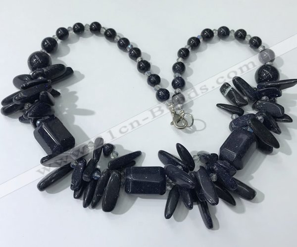 CGN340 20.5 inches chinese crystal & blue goldstone beaded necklaces
