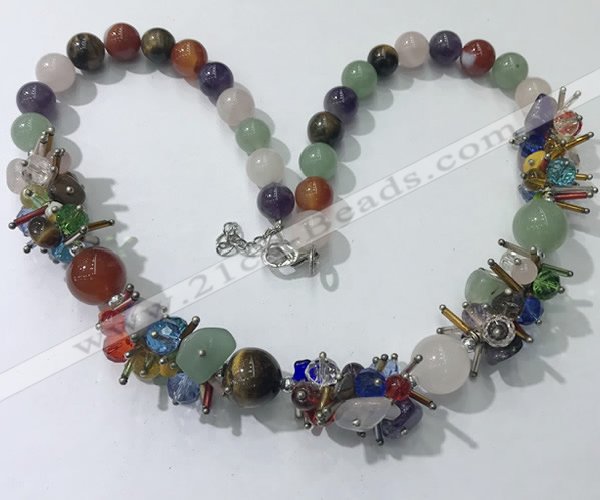 CGN363 19.5 inches chinese crystal & mixed gemstone beaded necklaces