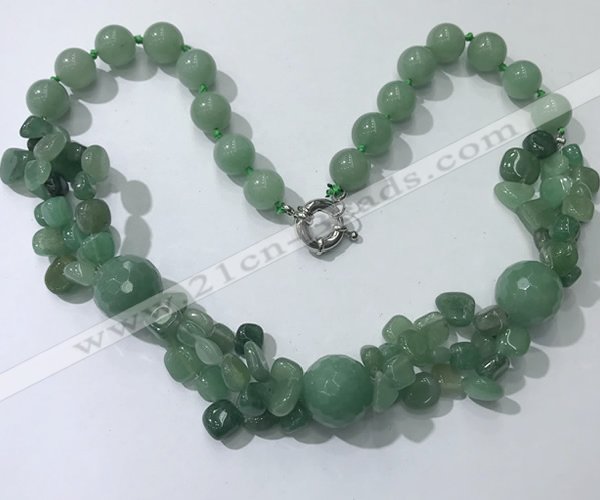 CGN380 23 inches round & chips green aventurine beaded necklaces