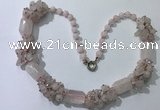 CGN385 23 inches chinese crystal & rose quartz beaded necklaces