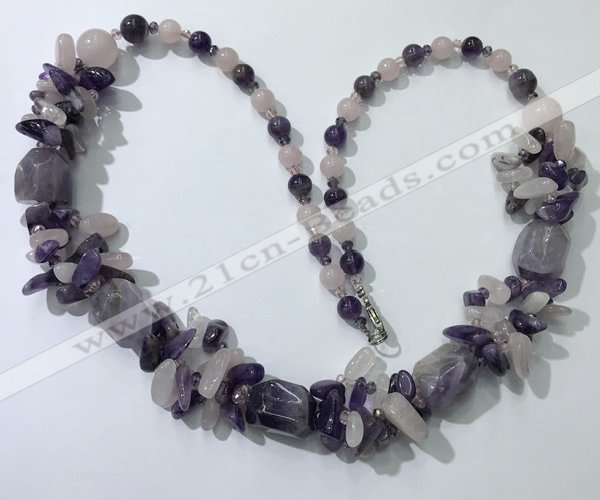 CGN386 23 inches chinese crystal & mixed quartz beaded necklaces