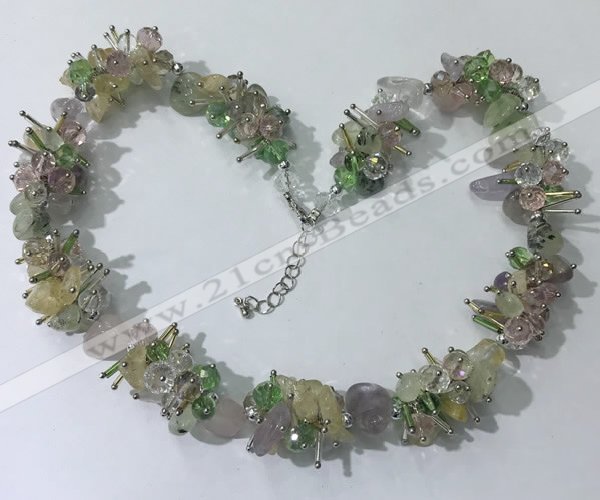 CGN405 19.5 inches chinese crystal & mixed quartz chips beaded necklaces