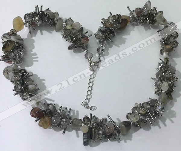 CGN409 19.5 inches chinese crystal & grey agate chips beaded necklaces