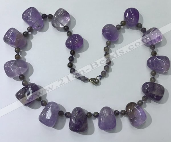 CGN441 21.5 inches freeform amethyst gemstone beaded necklaces