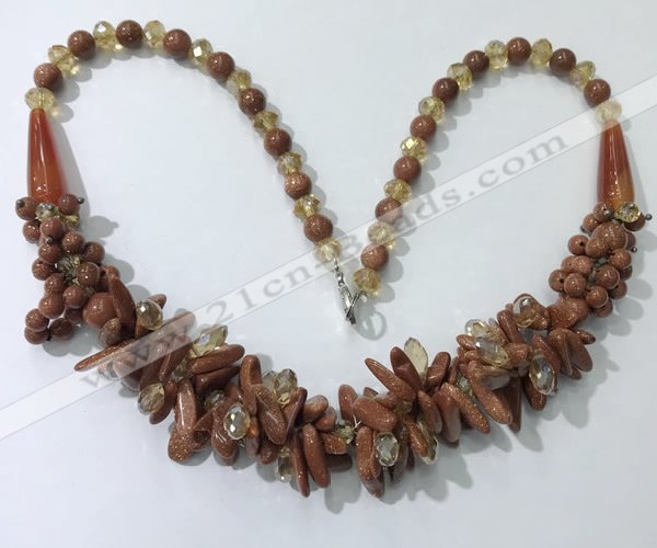 CGN464 22 inches chinese crystal & goldstone beaded necklaces