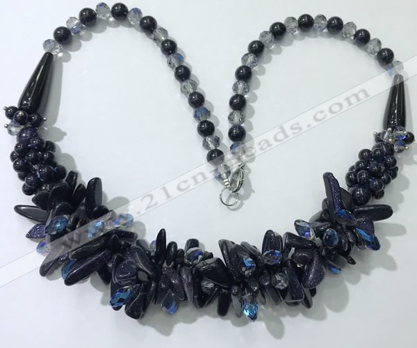 CGN466 22 inches chinese crystal & blue goldstone beaded necklaces