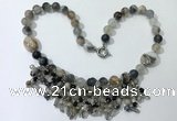 CGN475 21.5 inches chinese crystal & striped agate beaded necklaces