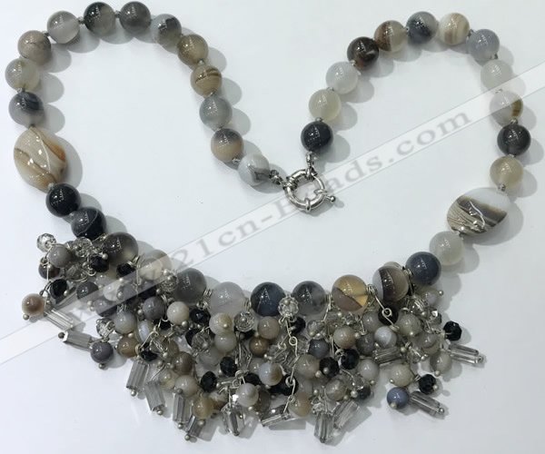 CGN475 21.5 inches chinese crystal & striped agate beaded necklaces