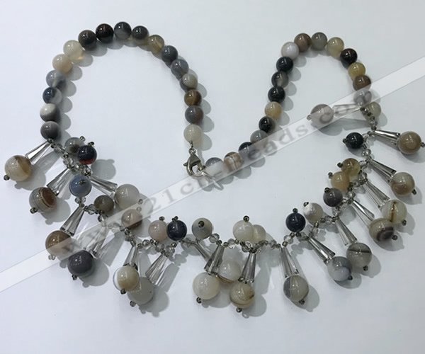 CGN495 21 inches chinese crystal & striped agate beaded necklaces