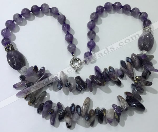 CGN515 23.5 inches chinese crystal & amethyst beaded necklaces