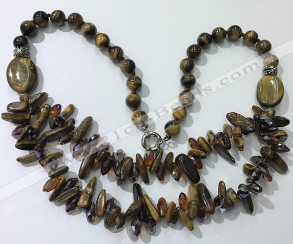 CGN523 23.5 inches chinese crystal & yellow tiger eye beaded necklaces