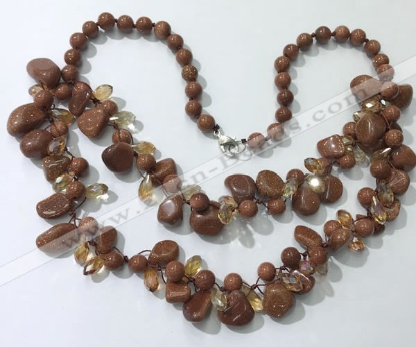 CGN532 19.5 inches chinese crystal & goldstone beaded necklaces