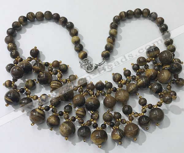 CGN565 19.5 inches stylish 4mm - 12mm yellow tiger eye beaded necklaces