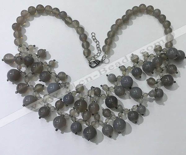 CGN568 19.5 inches stylish 4mm - 12mm grey agate beaded necklaces