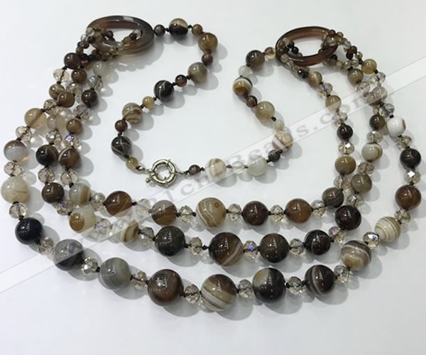 CGN611 24 inches chinese crystal & striped agate beaded necklaces