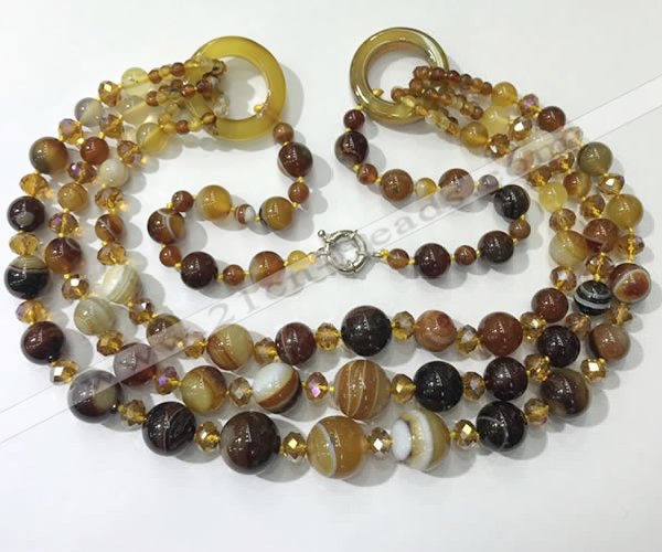 CGN621 24 inches chinese crystal & striped agate beaded necklaces